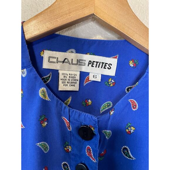 VTG Chaus Petites Western Wear Paisley Blue Button Up Long Sleeve Blouse Size 6 - Picture 6 of 13